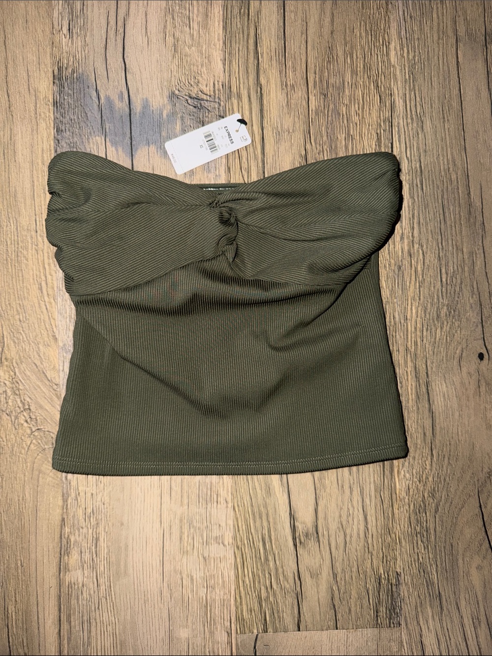 Express Olive Green Strapless Twist Front Tube Top
